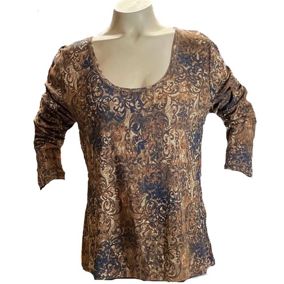 LIZ & CO. LONG SLEEVE SHIRT WITH BLACK, TAN & BROWN DESIGNS SZ XL NWT - Picture 1 of 5